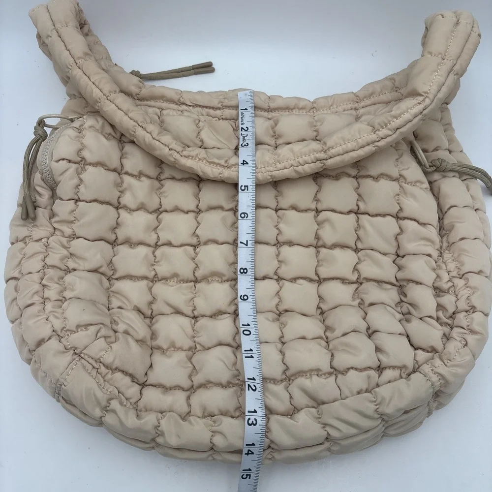 Urban Expressions Leda Quilted Square Nylon‎ Puffer Hobo Bag Purse Natural
